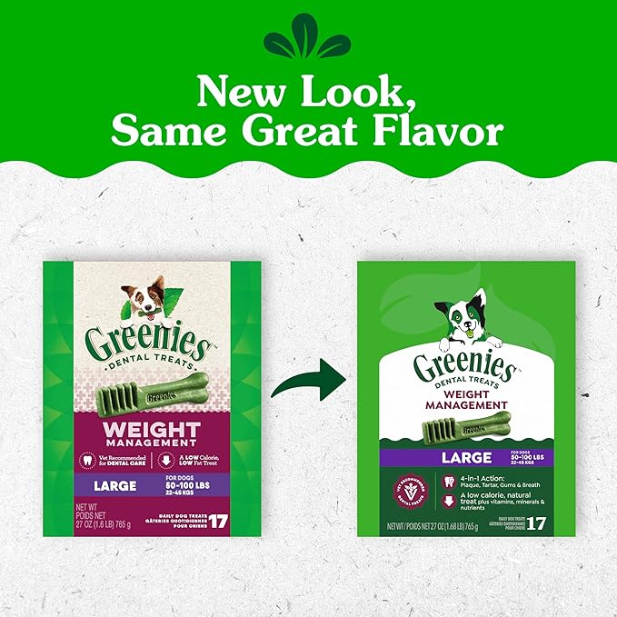 Greenies Veterinarian-Recommended Adult Natural Dental Dog Treats Large Size, Weight Management Dog Dental Chews, 27 oz. Pack, 17 Count