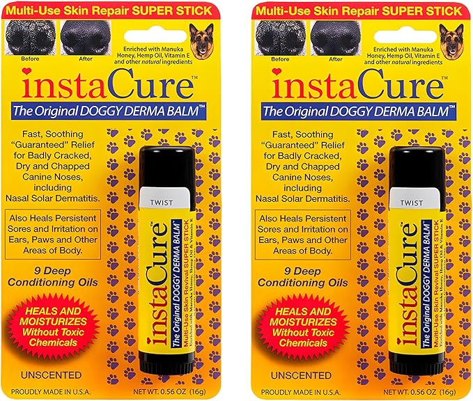 Doggy Derma Balm Jumbo-Sized Skin Repair Stick w/Manuka Honey. Soothes & Heals Dog's Dry Cracked Noses, Paws, Bulldog Wrinkles 100% Natural (2-Pack)