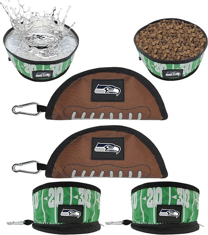 NFL Seattle Seahawks Pets First Collapsible Dog Travel Bowl Set, 2 Pack Food and Water Bowls for Dogs, Best Portable & Lightweight Leak-Proof Dog Bowls for Travel