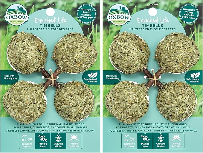 Oxbow Enriched Life Timbells, Rabbit Toys, Guinea Pig Toys, Enrichment for Bunny, Guinea Pig, Hamster, Rabbit, Chinchilla, Timothy Hay, Chinchilla Cage Accessories, Small Pet Accessories for Cage