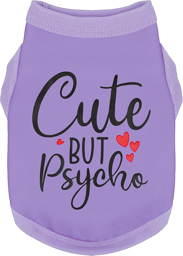Stylish Dog Clothes: Expressive Cotton Puppy Shirt Vest for Small and Medium Dogs, Featuring 'Cute but Psycho' Slogan Print - Perfect for Showing Off Your Pet's Unique Style! Purple M