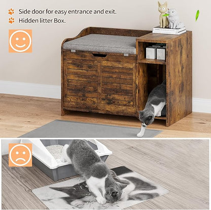 IDEALHOUSE Cat Litter Box Enclosures with Top Opening with Cushion, Cat Litter Box Furniture Hidden, Cat House, Privacy Cat Litter Box Cabinet, Storage Cabinet, Hidden Litter Box Furniture, Brown