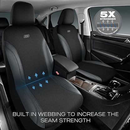 Skechers Car Seat Covers, Work Leather Seat Covers 5-Times Stronger Built-in Webbing, Oxford Fabric Seat Cover Full Sets, Airbag Compatible, Automotive Comfort for Cars, Trucks, SUVs,Grey