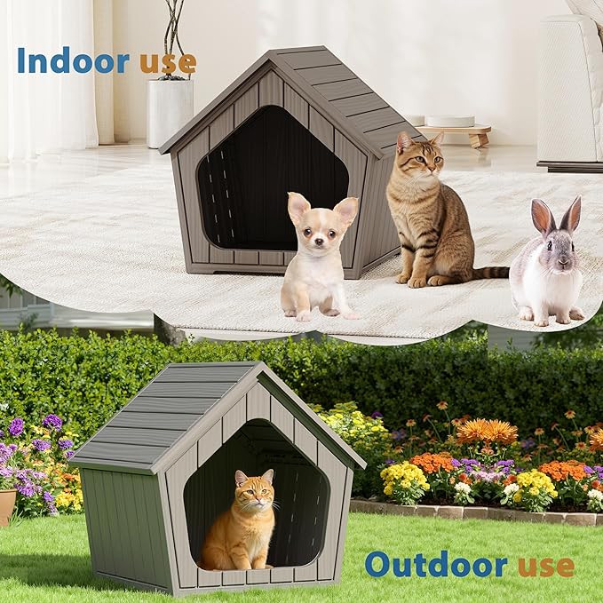 Cat Litter Box Enclosure, Resin Enclosed Litter Box Furniture with Air Holes, Outdoor Cat House Weatherproof, Wide Opening Design for Easy Cleaning, Grey
