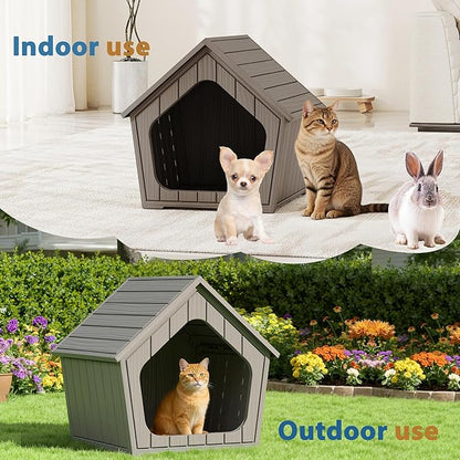 Cat Litter Box Enclosure, Resin Enclosed Litter Box Furniture with Air Holes, Outdoor Cat House Weatherproof, Wide Opening Design for Easy Cleaning, Grey