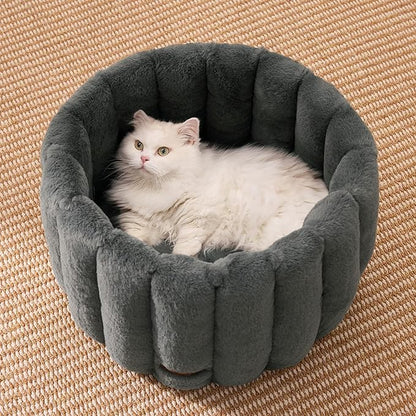 ZOMISIA Cute Cat Beds for Indoor Cats, Striped Small Donut Dog Bed for Puppy and Kitten, Anti-Slip Bottom, Grey