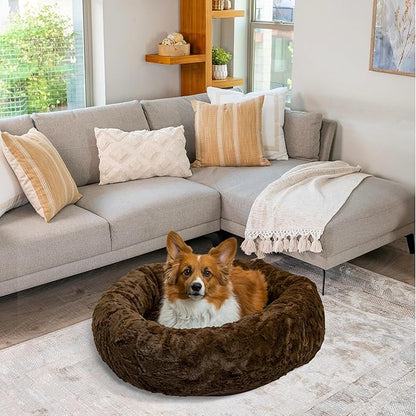 Best Friends by Sheri The Original Calming Donut Dog Bed for Medium Dogs up to 45 lbs, Lux Faux Fur, Dark Brown, Medium, 30" x 30"