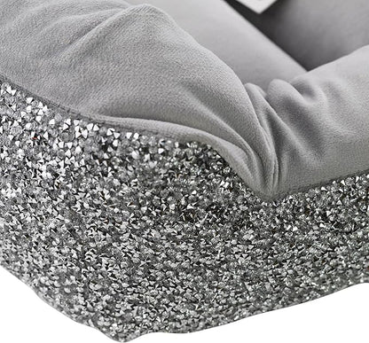 Sparkles Home Pet Bed, Sparkling Rhinestones, Soft, Comfortable Velvet, for Lounging Dogs, Cats, Pets, Silver, Small, Sold Individually