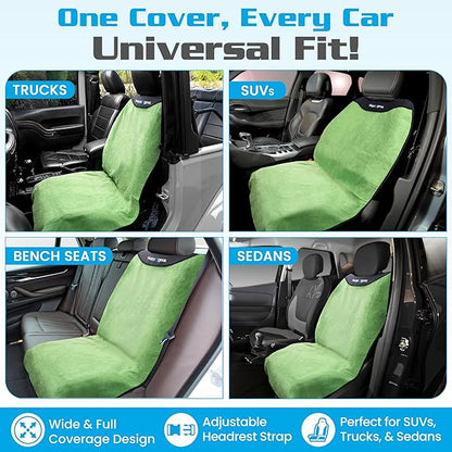 HAPPEGEAR Happeseat Waterproof Car Seat Cover & Protector – Universal Fit Car Seat Towel Cover – Non-Slip Backing, Easy Install & Storage, Machine Washable, Fits Front & Back, Green