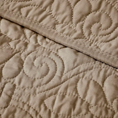 Madison Park Throw Blanket - Reversible Damask Quilting Design, Soft Pre-washed Microfiber, Cotton Filled Spread, Cozy Summer Blanket - Throw for Living Room Couch, Sofa, Bed, Quebec, 60x70", Khaki