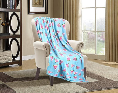 Elegant Comfort Velvet Touch Ultra Plush Christmas Holiday Printed Fleece Throw/Blanket-50 x 60inch, (Watermelon)
