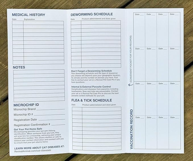Revival Animal Health, Cat Health Record Booklets, Track Vaccinations, Exams, Deworming & Treatments – Veterinary Record Keeper, Customizable & Compact Format for Pet Owners, Shelters & Vets, 25 Pack