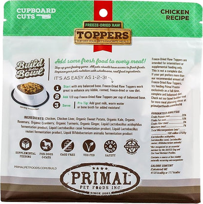 Primal Dog Food Toppers & Cat Food Toppers, Cupboard Cuts, Grain Free Meal Mixers with Probiotics, Raw Freeze Dried Dog Treats & Cat Treats, Great for Training (Chicken, 3.5 oz)