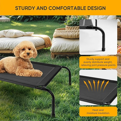 HealSmart Cooling Elevated Dog Bed Outdoor Raised Portable Dog Cot Beds No-Slip Feet Durable Portable Pet Hammock Bed, 42x25.5x8 Inch, Black