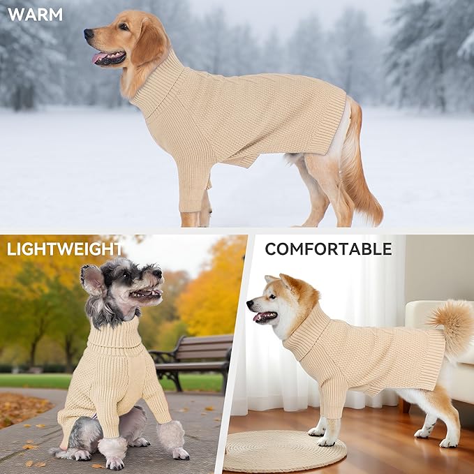 cyeollo Small Dog Sweater with Long Sleeves Turtleneck Knitted Sweaters Winter Dog Clothes Sweaters for Small Dogs S