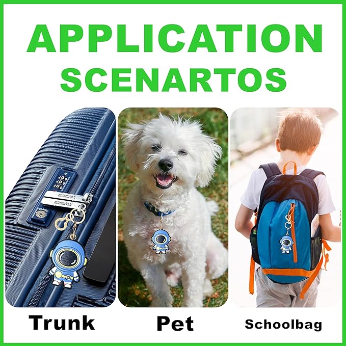 Leather Keychain Holder Case Compatible with AirTag,Cute Protective Cover with Keyring,Anti-Scratch Finder GPS Tracker Case for Wallet Keys,bag,pets,Backpack(Astronaut Blue)