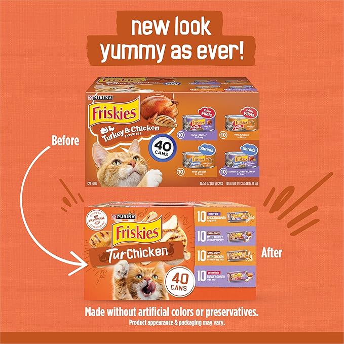 Purina Friskies Wet Cat Food Gravy, TurChicken Extra Gravy Chunky, Meaty Bits and Prime Filets - 5.5 oz. Cans (Pack of 80)