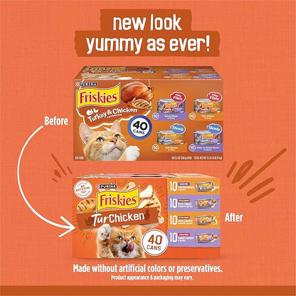 Purina Friskies Wet Cat Food Gravy, TurChicken Extra Gravy Chunky, Meaty Bits and Prime Filets - 5.5 oz. Cans (Pack of 80)