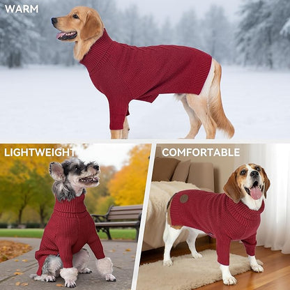 cyeollo Dog Sweater Warm Turtleneck Knitted Dog Christmas Sweaters with Long Sleeves Soft Winter Pet Clothes Sweaters for Dogs Girl
