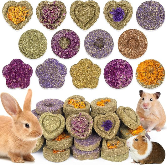 VESPRO 30PCS Guinea Pig Hay Food Natural Rabbit Chew Toys for Teeth，Hamster Toys, Bunny Chew Toys Timothy Hay Treats for Rabbits Chinchillas Rats, Small Animals Teeth Grinding