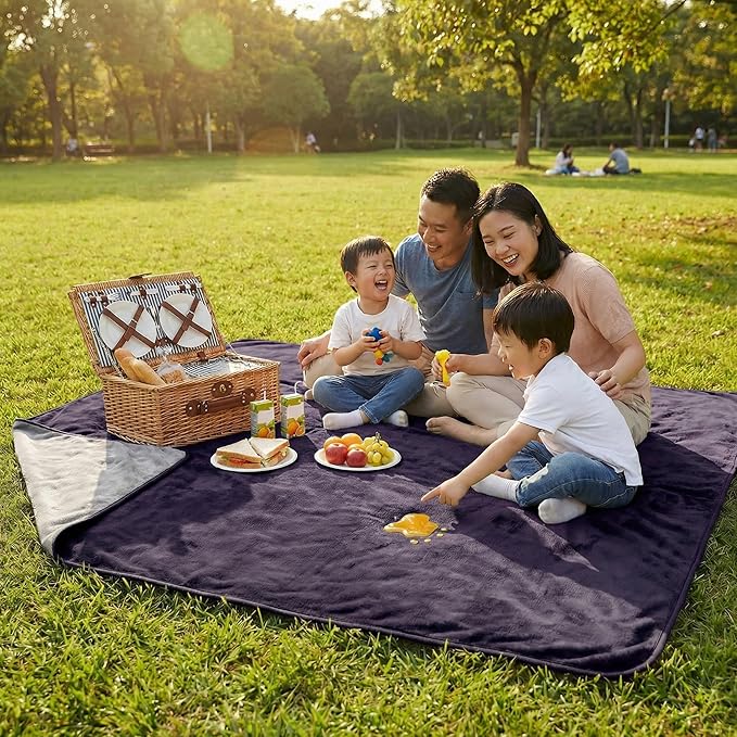 Lavish Home Waterproof Blanket - 80x80 King-Size Blanket for Kids, Pets, and Outdoors - Throw for Bed, Couch, Chair and Car (Purple)