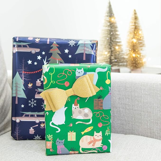 Papyrus Christmas Wrapping Paper Rolls, Playful Cats, Cars and Trees (2 Rolls, 45 sq. ft.)
