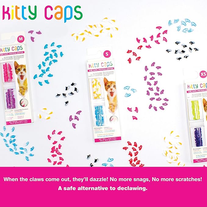 Kitty Caps Nail Caps for Cats, Hot Purple & Hot Pink - Safe, Stylish & Humane Alternative to Declawing Stops Snags & Scratches, Medium (9-13 lbs), 40 Count