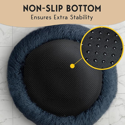 PetJett XL Dog Beds for Large Sized Dog - 45'' Extra Large Dog Bed, Anti-Slip & Washable Super Soft Round Donut Bed, Fluffy Faux Fur Anti-Anxiety Premium Comfort Pet Bed, Fits Dogs up to 120 lbs
