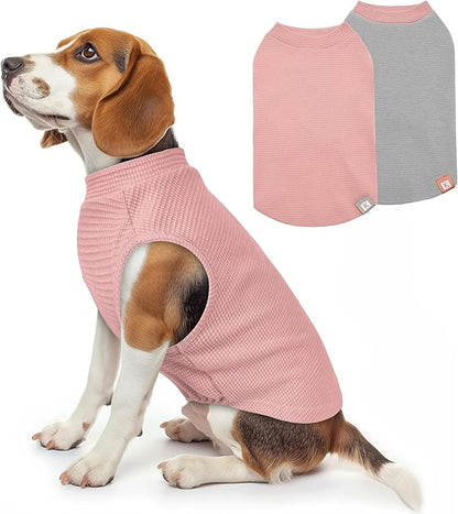 KYEESE 2Pack Waffle Dog Shirts, Lightweight Sleeveless Dog T Shirts for Medium Large Dogs Girl, Breathable Pet Vest Comfort Tank Top Soft Dogs Clothes for Daily Wear, Pink+Grey, 2XL