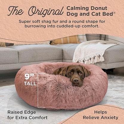 Best Friends by Sheri The Original Calming Donut Dog Bed for Large Dogs up to 100 lbs, Shag Faux Fur, Dusty Rose, 36" x 36"