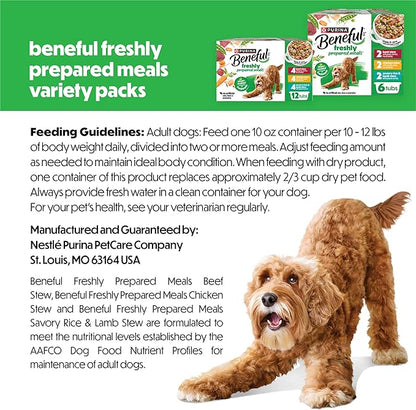 Purina Beneful Protein Gravy Wet Dog Food Variety Pack Freshly Prepared Meals Stew - (Pack of 6) 10 oz. Tubs