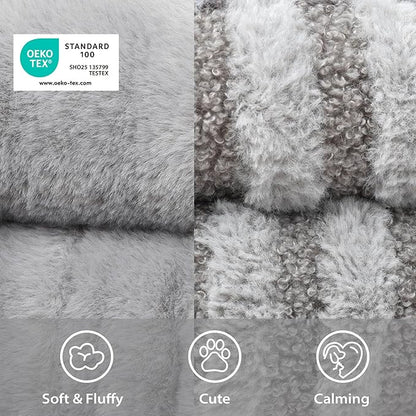 Cat Bed Kitten Bed - Washable Round Cat Beds for Indoor Cats, Soft Corduroy Fleece Pet Bed for Puppy and Kitten with Removable Double Sided Inner Cousion, 20", Grey