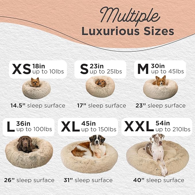 Best Friends by Sheri The Original Calming Donut Dog Bed for Small Dogs up to 25 lbs, Shag Faux Fur, Taupe, 23" x 23"