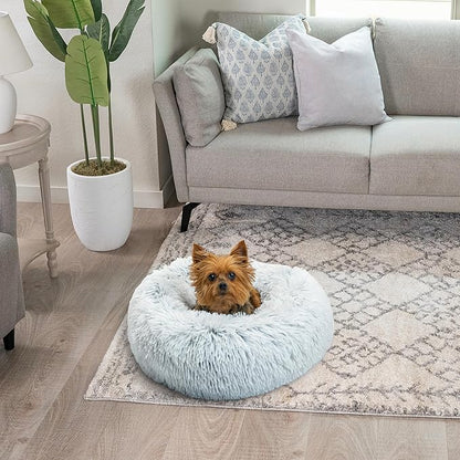 Best Friends by Sheri The Original Calming Donut Dog Bed for Extra-Small Dogs up to 10 lbs, Shag Faux Fur, Frost Gray, 18" x 18"