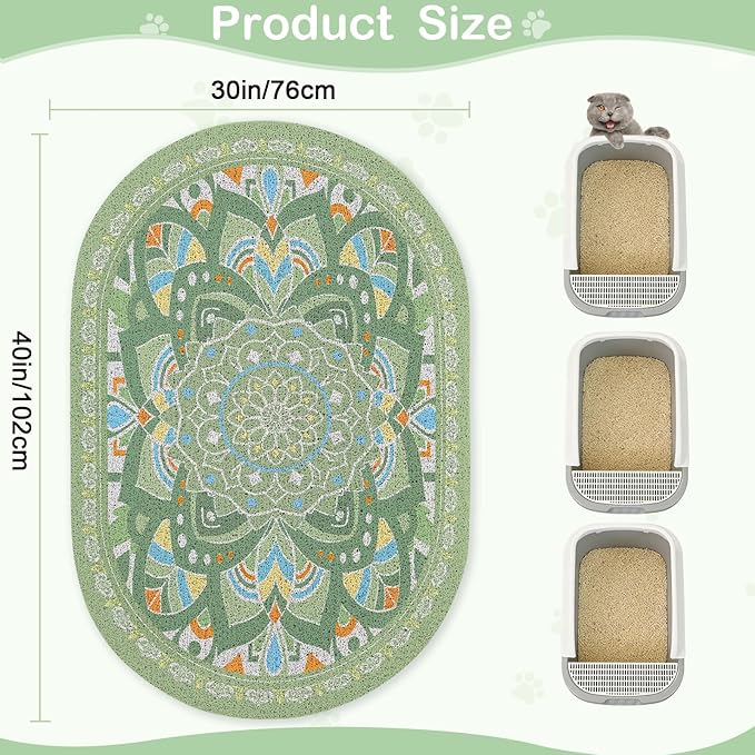 Glittme 40"x30" Cat Litter Mat with Mesh Design - Non-Slip & Waterproof Litter Trapping Pad for Litter Box Soft Texture for Pets,Green