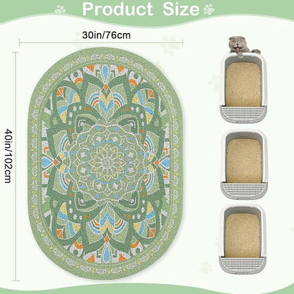 Glittme 40"x30" Cat Litter Mat with Mesh Design - Non-Slip & Waterproof Litter Trapping Pad for Litter Box Soft Texture for Pets,Green