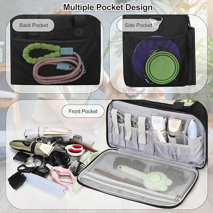 Dog Grooming Vacuum Bag, Pet Grooming Bag Extra Large Dog Grooming Storage Bag with Compartments Professional Travel Animal Groomer's Tool kit Bags for Supplies - for Dogs, Cat & Pet Groomers( Black)
