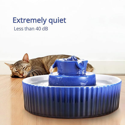 Wonder Creature Ceramic Cat Water Fountain, Stable Cupcake Design, 71oz | 2.1L Pet Fountain with Anti-Tip Ceramic Design, 2 Quiet Pumps, 360° Water Flow, 3 Filters for Cats and Dogs