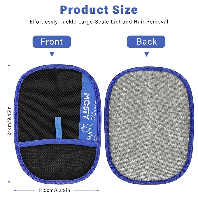 MOSTY Reusable Electrostatic Pet Hair Remover Glove for Dogs & Cats, 2PCS | Washable Magic Fur Remover Tool for Couch,Carpet,Car Seat,Sofa, Double Sided Pet Deshedding Glove, Ideal Gift for Pet Owners