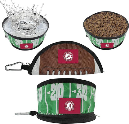 Pets First NCAA Alabama Crimson Tide Collapsible Dog Travel Bowl, Food and Water Bowl for Dogs & Cats. Lightweight Leak-Proof Pet Bowl for Travel with Football Field & Pebble-Grain Design