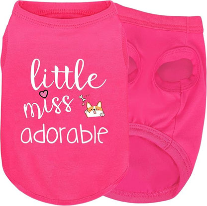 Cotton Dog Shirt with 'Little Miss Adorable' Corgi Head Print, Soft & Breathable Pet Apparel for Small, Medium, and Large Dogs, All-Season Sleeveless Vest, Cute and Comfortable Dog Outfit.Pink S