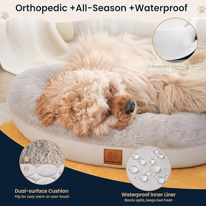 Round Donut Dog Bed – Luxury Orthopedic Dog Beds with Memory Foam – Calming Bolster Pet Bed, Water-Resistant, Washable Plush Cover, Zipper – Small, Medium, Large Dogs & Cats (31 Inches)