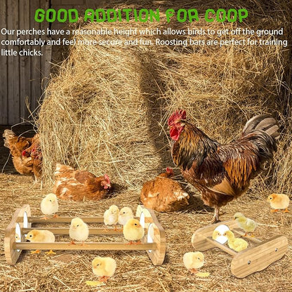 Bamboo Chick Perch with Mirror and Mini Roosting Bar Set for coop and brooder(2 Pack), Training Perch for Large Bird, Hens, Parrots, Macaw, Easy to Assemble and Clean,Fun Toys for Chicken