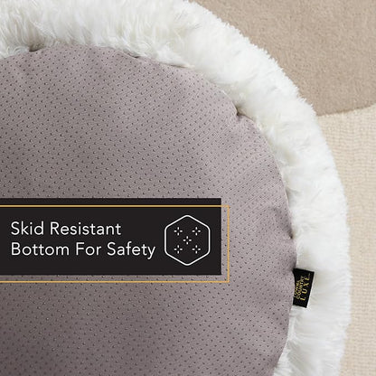 Town & Country Luxe CuddleTown Fuzzy Solid Donut Pet Bed, Soft, Cozy & Calming, Non-Slip Bottom, 100% Machine Washable, Cream, XS 19"x19"x7" Round