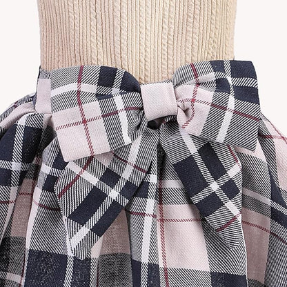 PUPTECK Classic Plaid Dog Dress Pet Apparel with Cute Bowtie Puppy Clothes Outfit,Cream,S