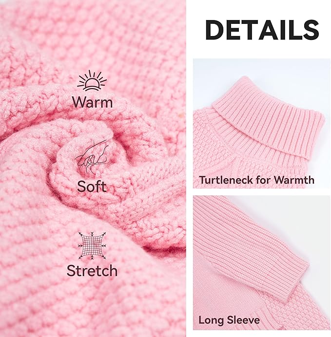 cyeollo Dog Sweater Warm Turtleneck Knitwear Pullover Sweaters with Long Sleeves Soft Winter Dog Clothes Sweaters for Dogs,Pink, L