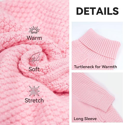 cyeollo Dog Sweater Warm Turtleneck Knitwear Pullover Sweaters with Long Sleeves Soft Winter Dog Clothes Sweaters for Dogs,Pink, L