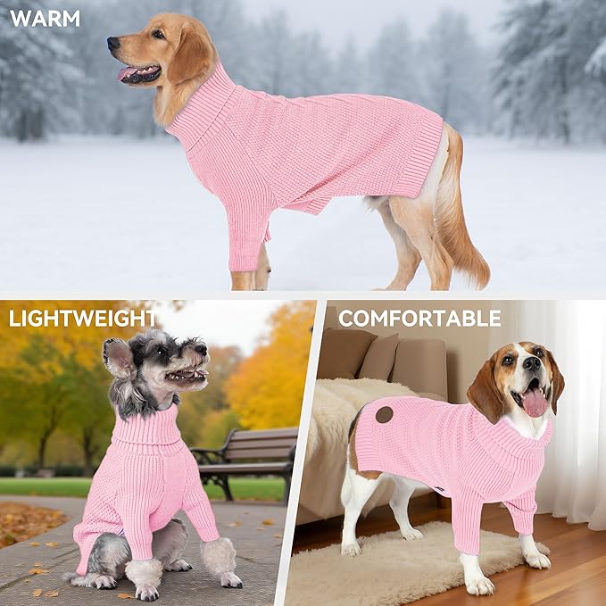 cyeollo Dog Sweater Knitwear Turtleneck Soft Knitwear Pullover Sweaters with Long Sleeves Warm Dog Clothes for Large Dogs,Pink, XXXL