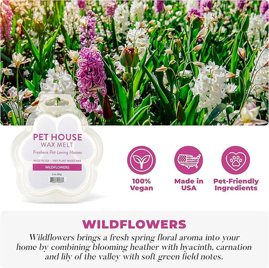 Pet House Wildflowers Scented Wax Melts - Long-Lasting Plant Based/Summer Soy Wax Melts for Pet Odor Pack of 2