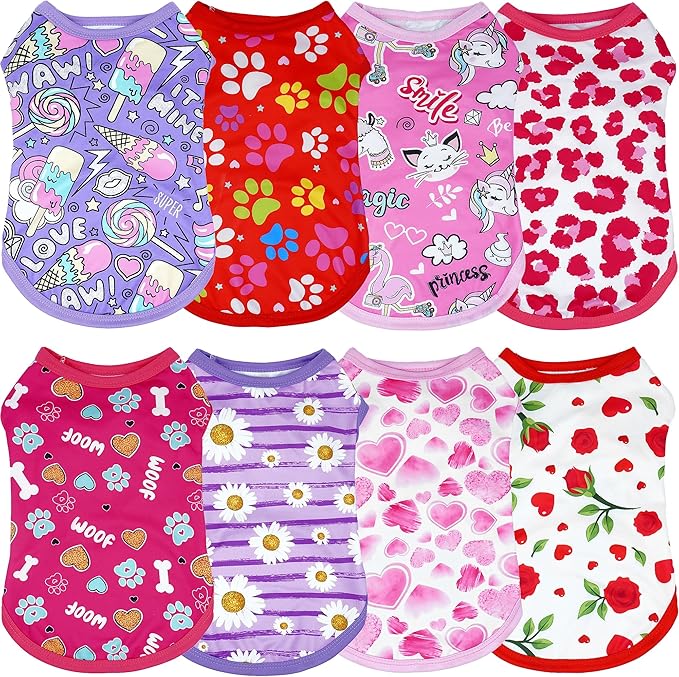 8PCS/Pack Dog Shirts Pink for XL Dog Girl Female Sleeveless Clothes T Shirts Tank Top Tee Vest